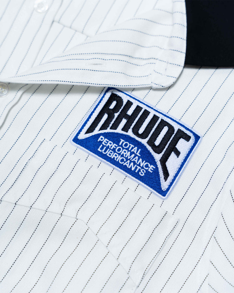 Rhude Men's Twill Striped Mechanic Shirt - White Black - Size Large